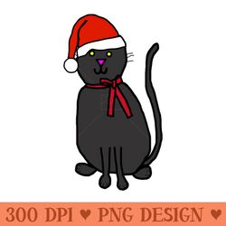 christmas kitty cat wearing ribbon and santa hat - png printables