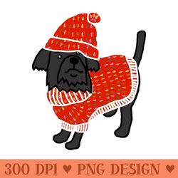 cute dog wearing a red winter sweater and red hat - png designs