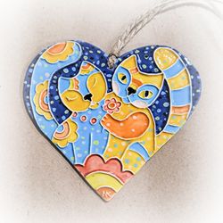 Ceramic cats heart home decor,ceramic heart wall art,heart with cat wall decoration,ceramic heart wall hanging,christmas