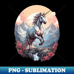 majestic magical unicorn mountain landscape design - retro png sublimation digital download