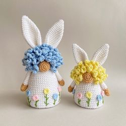 easter bunnies gnomes crochet patterns, amigurumi crochet pattern, rabbits amigurumi tutorial pdf in english