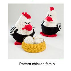 crochet pattern chicken family, crochet pattern, amigurumi tutorial pdf in english
