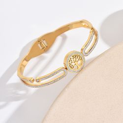tree of life pattern gold plated stainless steel bracelet for women's, adjustable bracelet, gifts for her, accessories