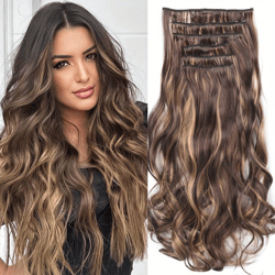 Multi-Color Clip-in Body Wave Hair Extensions - 45.72cm - 6 PCS Double Weft Synthetic Heat Resistant Hair Extensions for