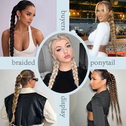Synthetic Long Twist Braid Ponytail Extensions with Rubber Band - 24 Inch Boxing Braided Hair Extensions for Women - Dai