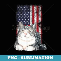 patriotic shorthair cat 4th of july vintage us american flag - decorative sublimation png file