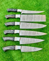 damascus chef knife set of 6 kitchen knife - chef knife set damascus knife christmas gift anniversary gift for him