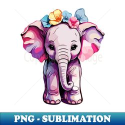 cute baby elephant with flowers design - modern sublimation png file