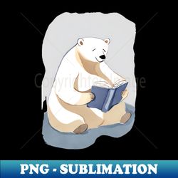 cute polar bear reading a book - vintage sublimation png download