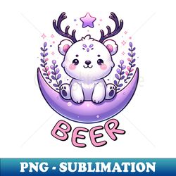 beer cuteu0026 kawaii bear with deer antlers - instant sublimation digital download