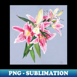 pink lillies oil on canvas board - modern sublimation png file