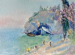 original small oil painting on cardboard beach painting art seascape landscape oil painting