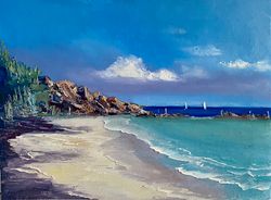 oil painting seascape landscape beach painting original painting oil on canvas memories