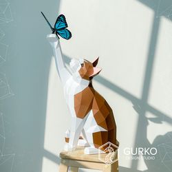 Papercraft Cat With Butterfly, Pdf, Gurko, Pepakura, Template, 3D Origami, Paper Sculpture, Low Poly, DIY Craft