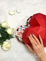 papercraft heart box n1, st valentine's day, love, pdf, gurko, pepakura, template, 3d origami, paper sculpture, low poly