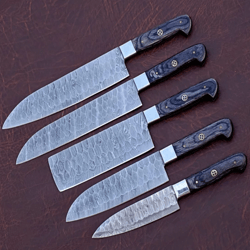 damascus chef knife set - 5-piece kitchen knife collection | perfect christmas gift & anniversary gift for him
