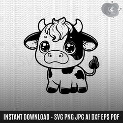 cute baby cow svg, cartoon cow svg, farm animal svg