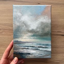original oil painting evening seascape