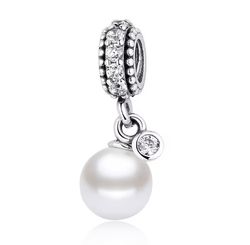 Luminous Elegance White Pearl 925 Sterling Silver Fit Women Bracelet Fit Women Bracelet Bead fit Women Charm Handmad