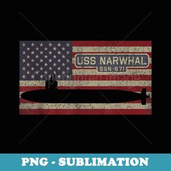 uss narwhal ssn-671 submarine usa american flag - decorative sublimation png file