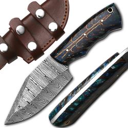 custom handmade damascus steel knife - handmade hunting knife - knife with sheath - knife gift