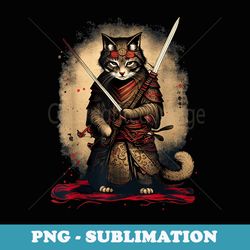 retro japanese samurai ninja cat kawaii tattoo graphic style - stylish sublimation digital download