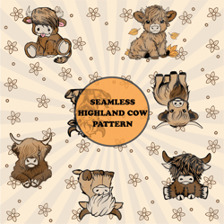 Highland Cow Seamless Pattern, Highland Cow Png, Highland Cow Pattern, Highlandcow