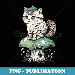 cottagecore aesthetic cat with mushroom hat morels kawaii - png sublimation digital download
