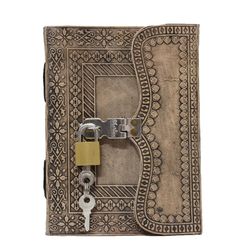 New Vintage Fashion Leather Embossed Handmade Paper Notebook Diary with Metal Lock