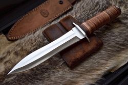 custom handmade d2 tool steel full tang fixed blade tactical combat dagger knife with leather sheath, best men gifts