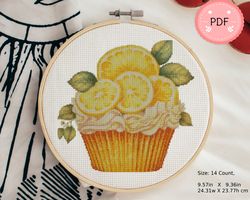 Cross Stitch Pattern,Lemon Cupcake,Watercolor,Pdf,Instant Download ,X Stitch Chart,Dessert,Pastry