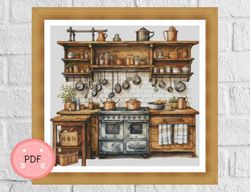 Cross Stitch Pattern,Old kitchen With Wooden Table,Vintage Kitchen Design,Instant Download,XStitch Chart,Interior,Rustic