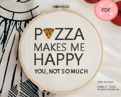 Cross Stitch Pattern,Pizza Makes Me Happy Instant Download,Small XStitch Chart,Modern,Funny Quote,Food,Pizza Slice,Small