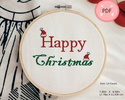 Cross Stitch Pattern ,Happy Christmas,Pdf,Instant Download ,X Stitch Chart,Christmas Season,Winter Holiday,Santa Hat