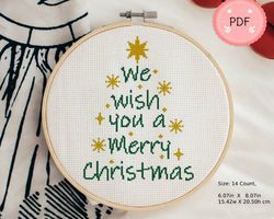 Cross Stitch Pattern,We Wish You A Merry Christmas,Instant Download,Christmas Season,Winter Holiday,Beginner Friendly