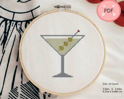 Cocktail Cross Stitch Pattern,Mixed Drinks,Pdf Instant Download,Beginner Friendly ,Funny, Modern,Dirty Martini,Small