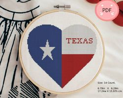 Cross Stitch Pattern,Heart Shaped Texas Flag,Pdf, Instant Download,Patriotic,Love