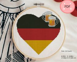 Cross Stitch Pattern,German Love,Heart Shaped Germany Flag,Pdf,Instant Download,Beer,Beginner,Valentines Day,Cheers