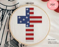 Cross Stitch Pattern,Cross With American Flag,Pdf,Instant Download,Patriotic,Independence Day,USA Flag,Religious,Christ