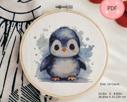 Cross Stitch Pattern,Baby Penguin,Pdf,Instant Download,Watercolor,Family,Baby Animal,Sea Life,Winter Animal