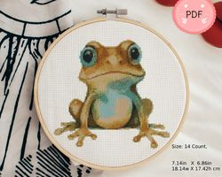 Cross Stitch Pattern ,Frog With Big Eyes,Pdf , Instant Download , X Stitch Chart ,Watercolor,Cute Little Animal