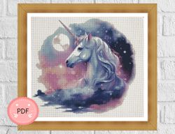 Cross Stitch Pattern,Magical Unicorn,Watercolor,Full Moon,Pdf,Instant Download,Fantastic X Stitch Chart,Mystical Animal