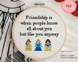 Cross Stitch Pattern, Friendship Of Princesses Gift For Sister,BFF,Meaningful Quotes,Modern,Instant Download,Pdf