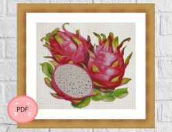 Cross Stitch Pattern , Watercolor Dragon Fruit ,Pdf , Instant Download , Fruits X Stitch Chart,Pink Colors,Tropical