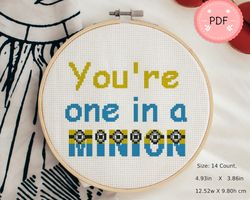 Cross Stitch Pattern,You're One In A Minion,Meaningful Quotes,Modern,Instant Download,Pdf,Beginner Friendly,Banana