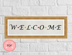 Cross Stitch Pattern,Welcome,Lotus Flower,Home Sign,Instant Download ,X Stitch Chart,Modern Quotes,Funny,Beginner