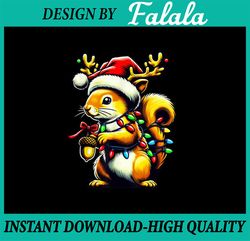 PNG ONLY Funny Squirrel Christmas Tree Lights Reindeer Santa Hat Xmas Png, Christmas Squirrel Png, Christmas Png, Digita