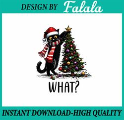 PNG ONLY Funny Naughty Black Cat Pushing Christmas Tree Over Cat What Png, Cat What Christmas Tree Png, Christmas Png, D