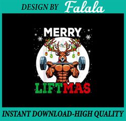 PNG ONLY Merry Liftmas Christmas Reindeer Weightlifting Gym Workout Png, Christmas Fitness Reindeer Png, Christmas Png,