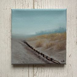original small oil painting on canvas, moody coast art, landscape oil painting, foggy painting